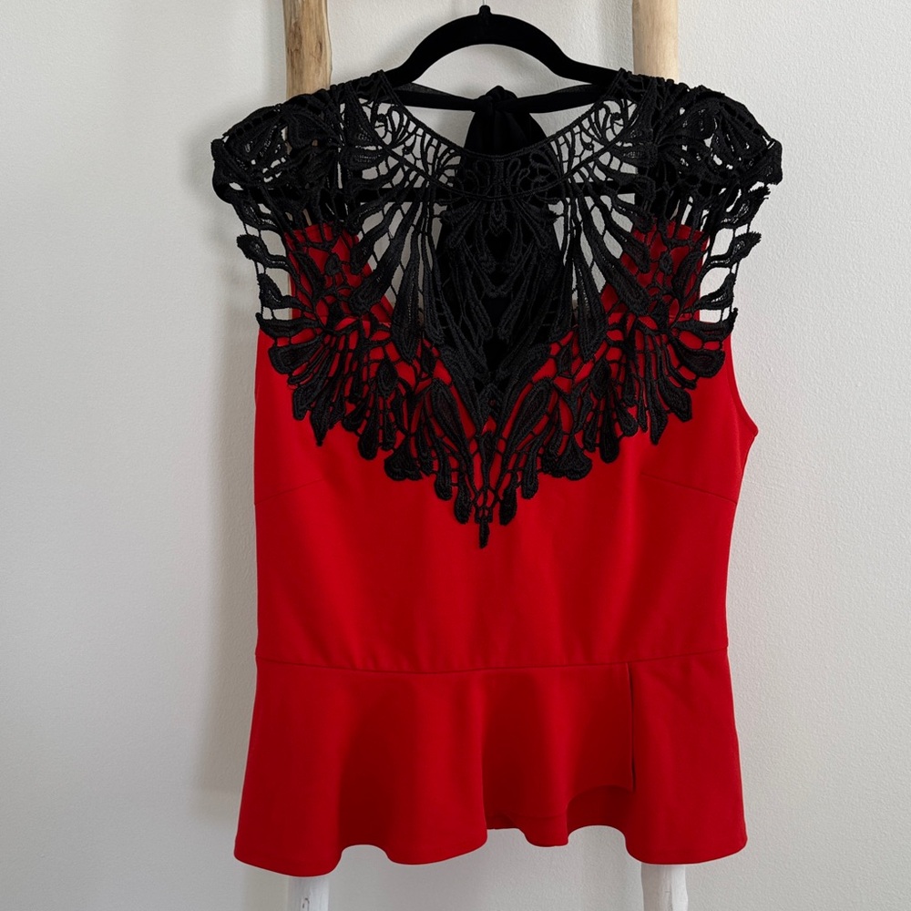Elegant Red and Black Lace Women's Top